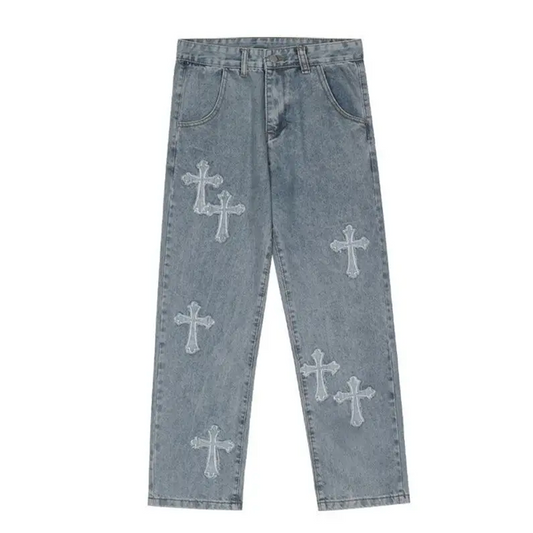 Patched Chrome Cross Jeans - Elysium