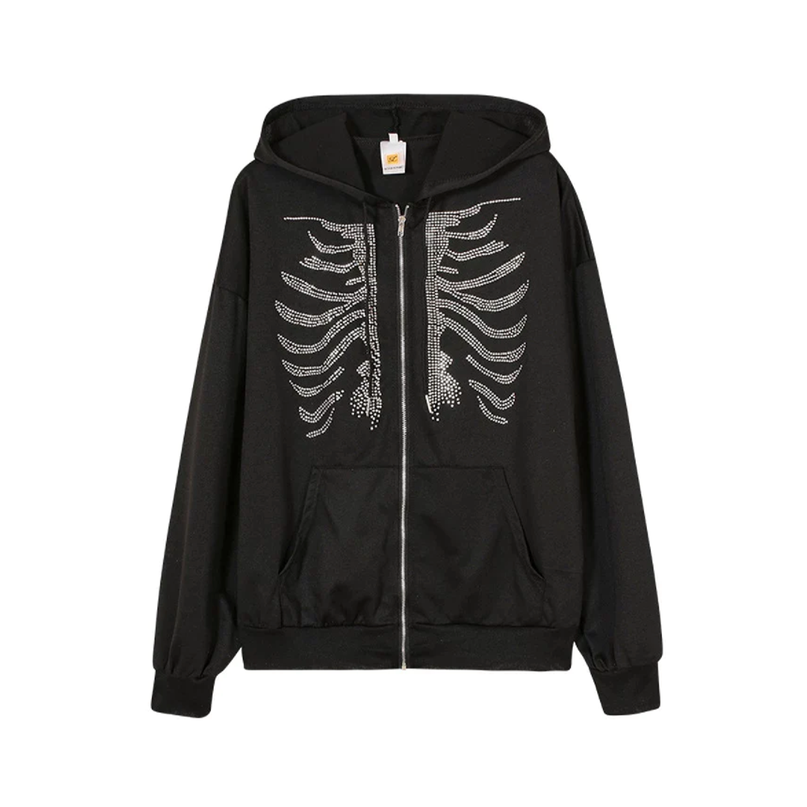 Skeletal Rhinestone Zip Hoodie - Elysium